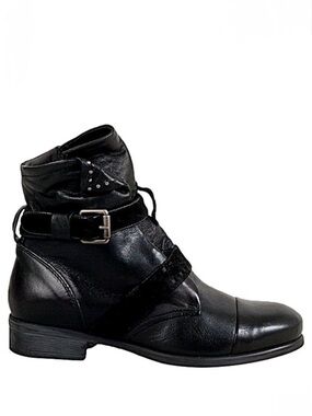 Miz Mooz Storm Tanker Style Moto Black Leather Ankle Women's Size EU 37 US 7